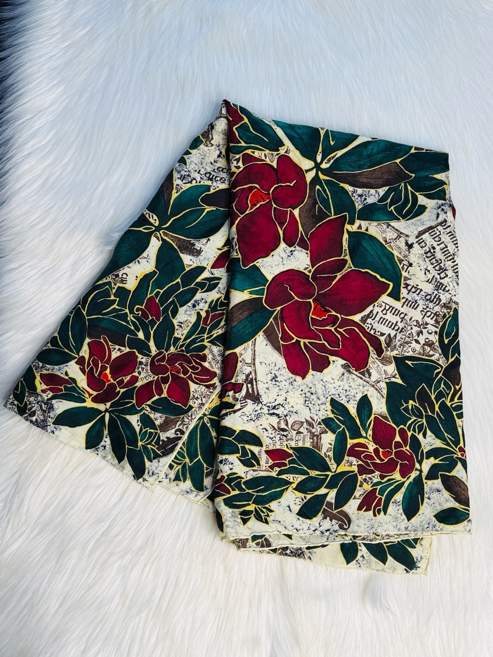 Poinsettia Red and Green Print Satin Scarf